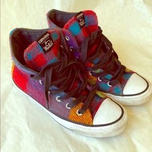 Converse Woolrich plaid wool hightops 6.5
